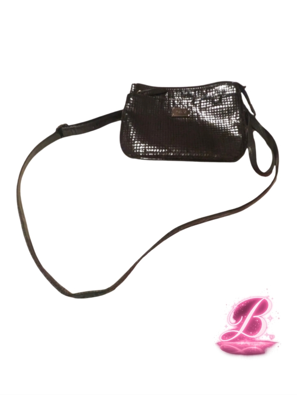 Glossy Textured Small Black Crossbody - EUC